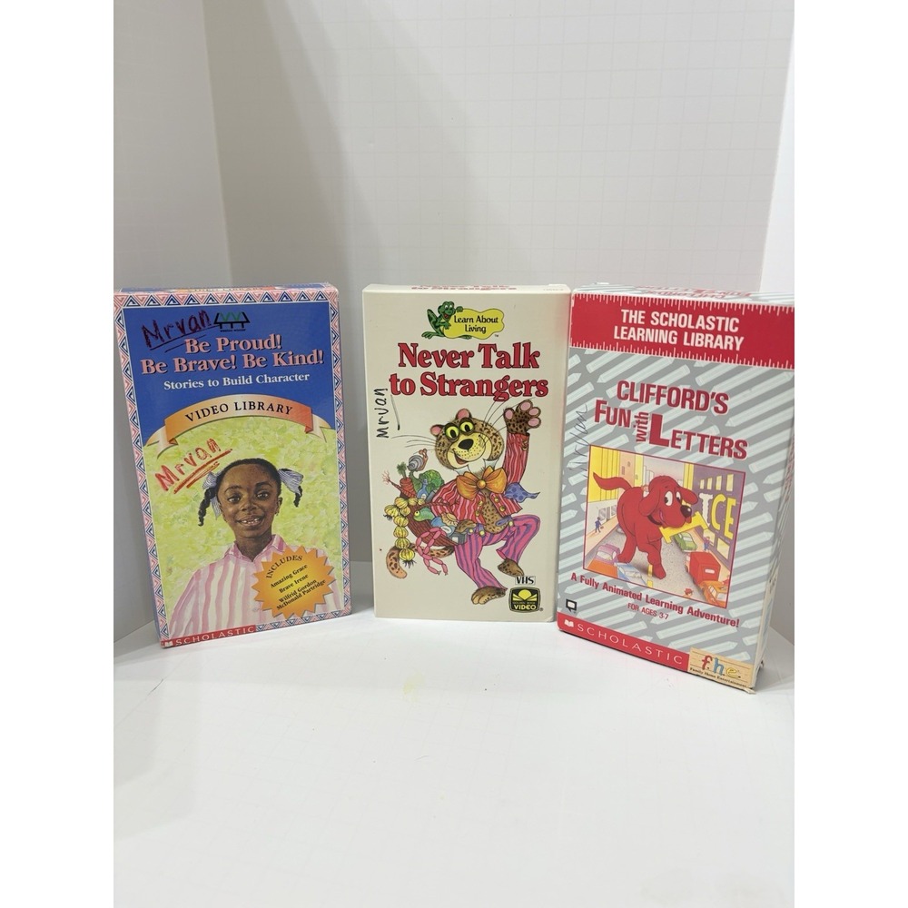 Vintage VHS lot of 3 Educational Never Talk to Stranger, Clifford, Video Library